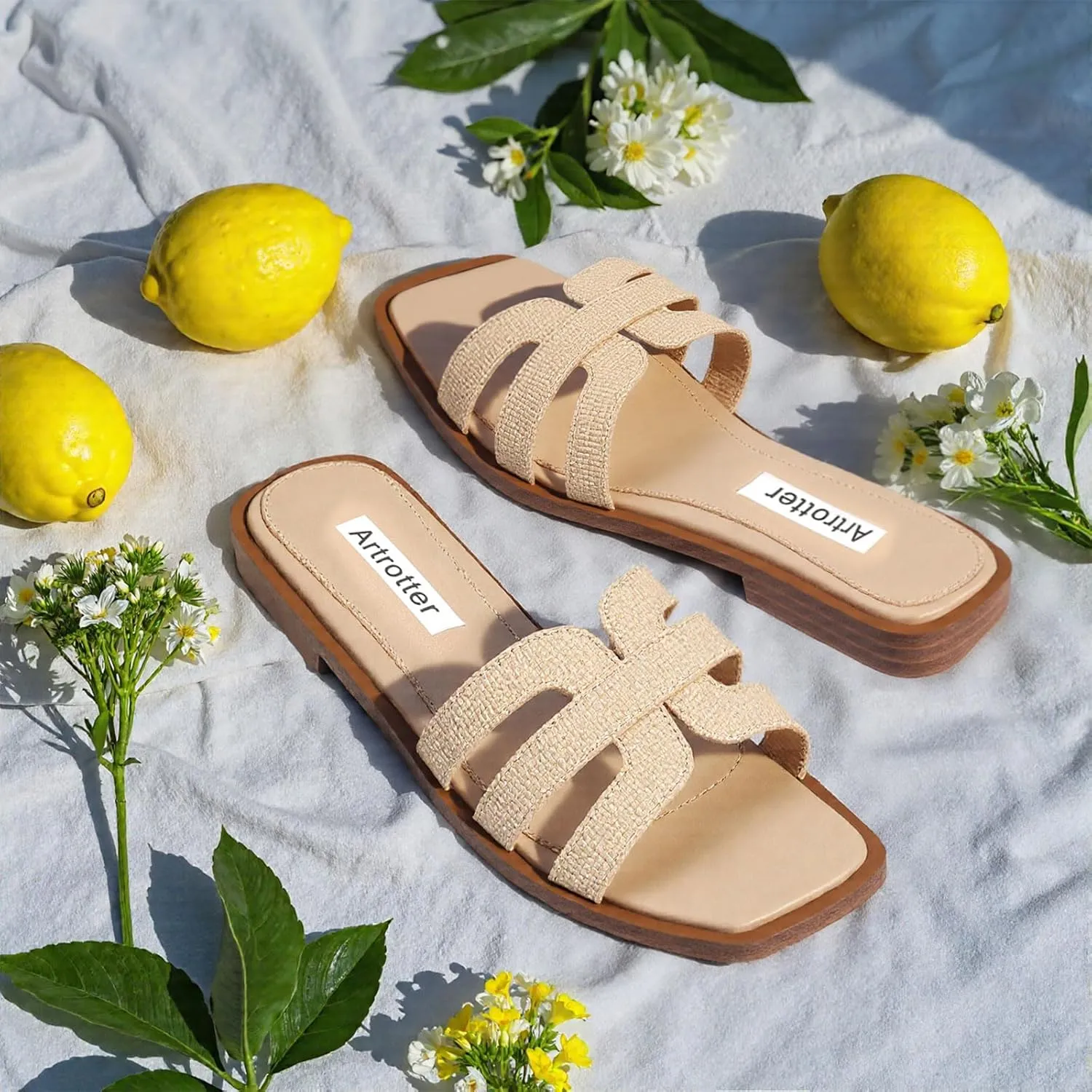 Artrotter Slides Beach Sandals for Women Comfortable Vacation Summer Shoes for Women Flat Sandals