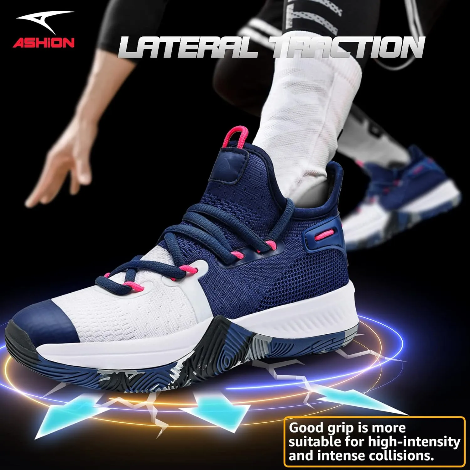 ASHION Men Basketball Shoes Arch Support Mens Sneakers Anti Slip Breathable Comfortable High Top Sports Running Walking Tennis Shoes