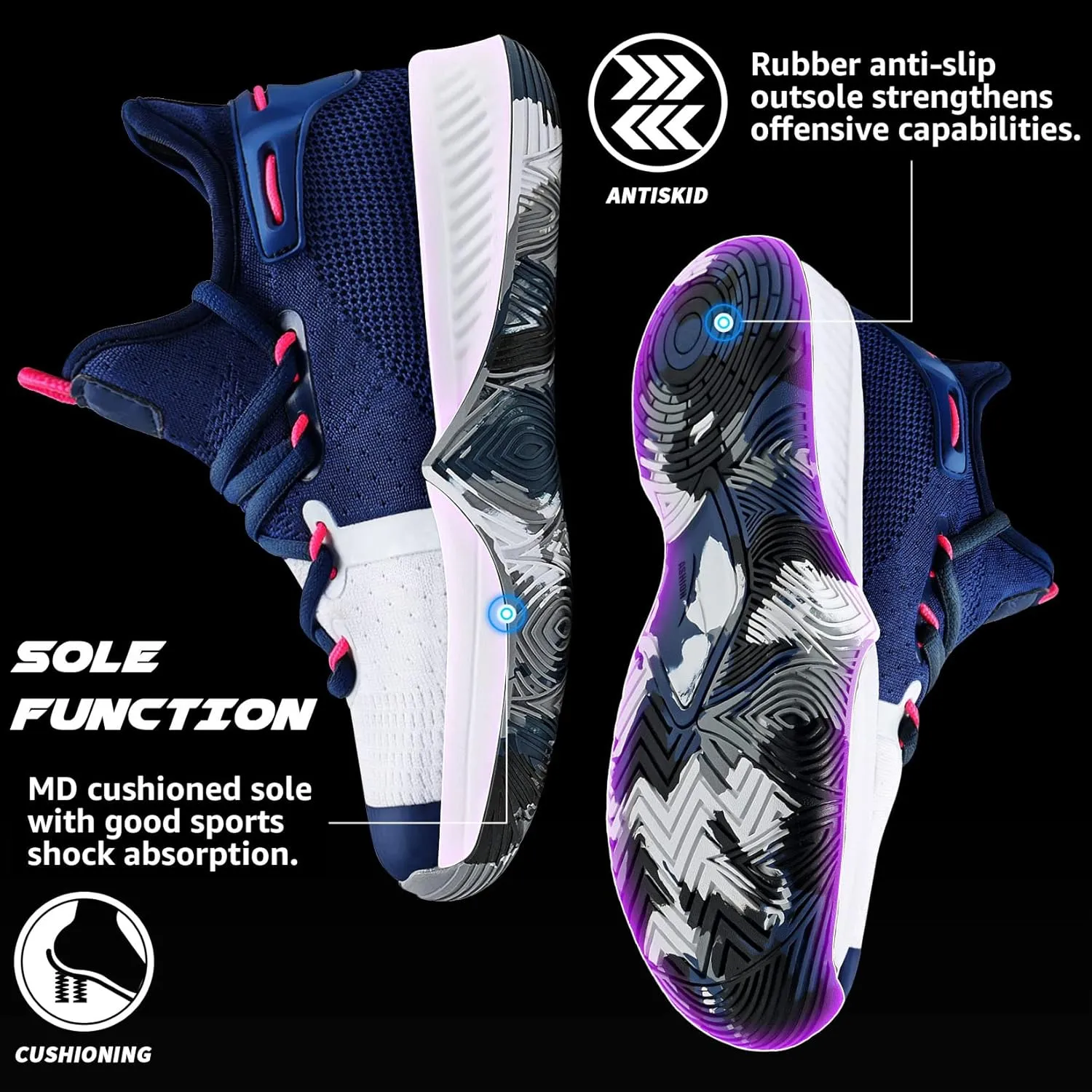 ASHION Men Basketball Shoes Arch Support Mens Sneakers Anti Slip Breathable Comfortable High Top Sports Running Walking Tennis Shoes
