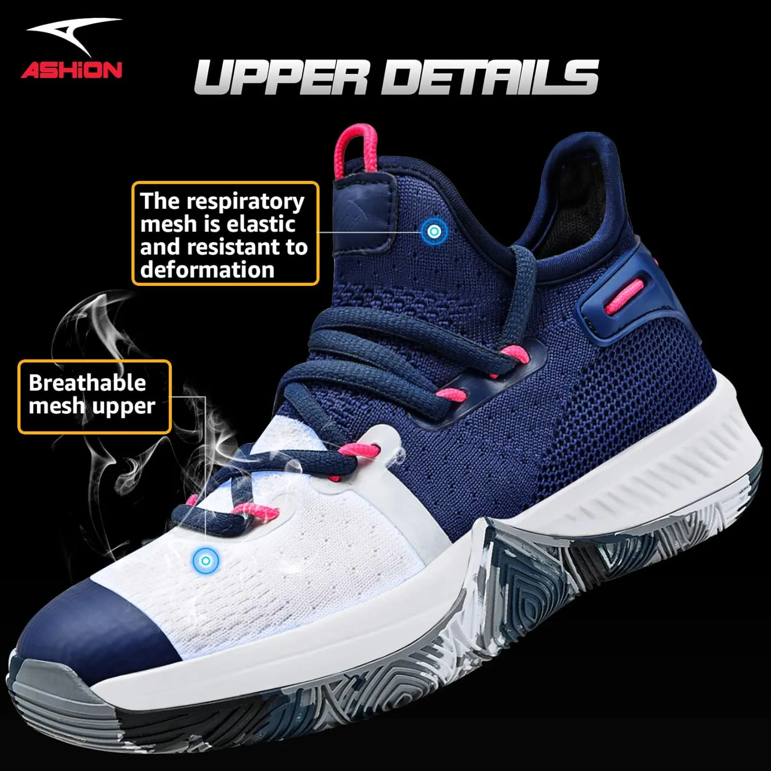 ASHION Men Basketball Shoes Arch Support Mens Sneakers Anti Slip Breathable Comfortable High Top Sports Running Walking Tennis Shoes