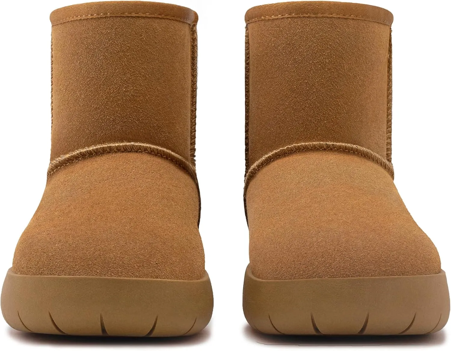 Athlefit Women's Genuine Suede Ankle Boots Winter Warm Fur Lined Slip On Anti-Slip Short Snow Boots