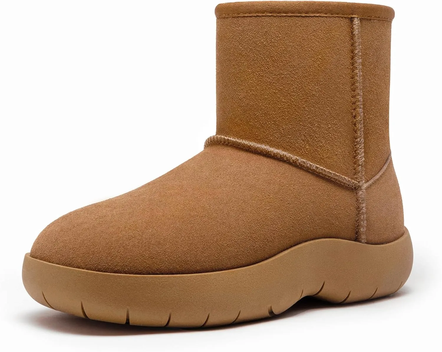 Athlefit Women's Genuine Suede Ankle Boots Winter Warm Fur Lined Slip On Anti-Slip Short Snow Boots