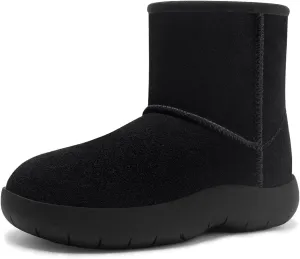 Athlefit Women's Genuine Suede Ankle Boots Winter Warm Fur Lined Slip On Anti-Slip Short Snow Boots