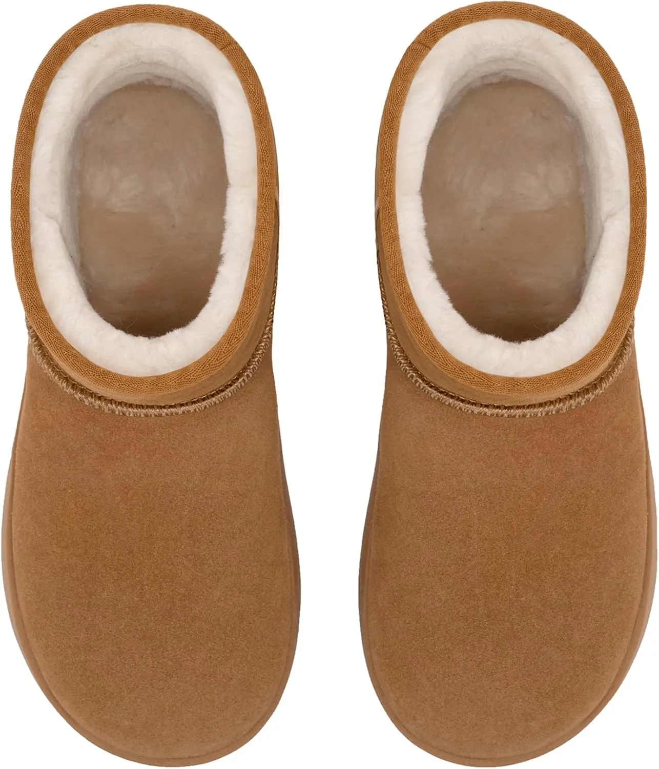 Athlefit Women's Genuine Suede Ankle Boots Winter Warm Fur Lined Slip On Anti-Slip Short Snow Boots