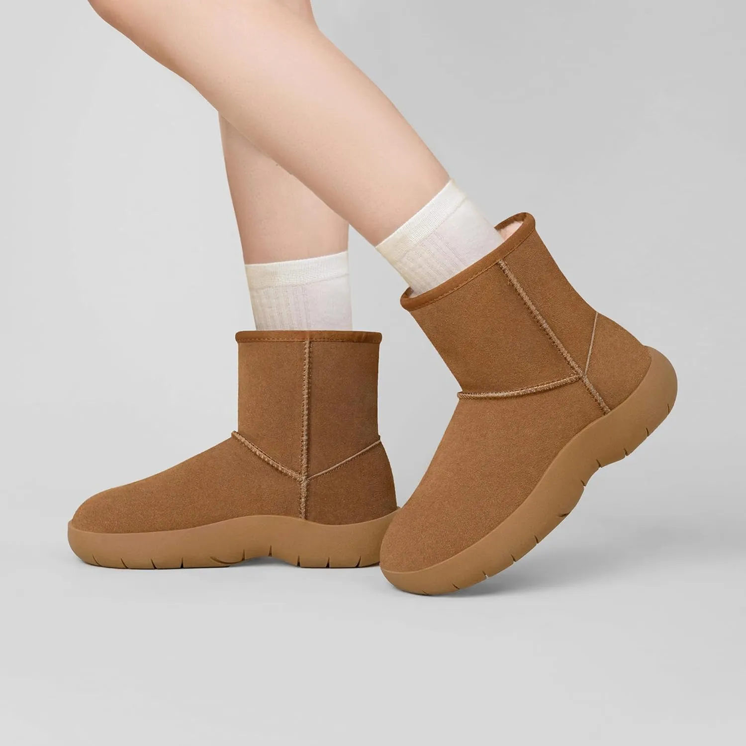Athlefit Women's Genuine Suede Ankle Boots Winter Warm Fur Lined Slip On Anti-Slip Short Snow Boots