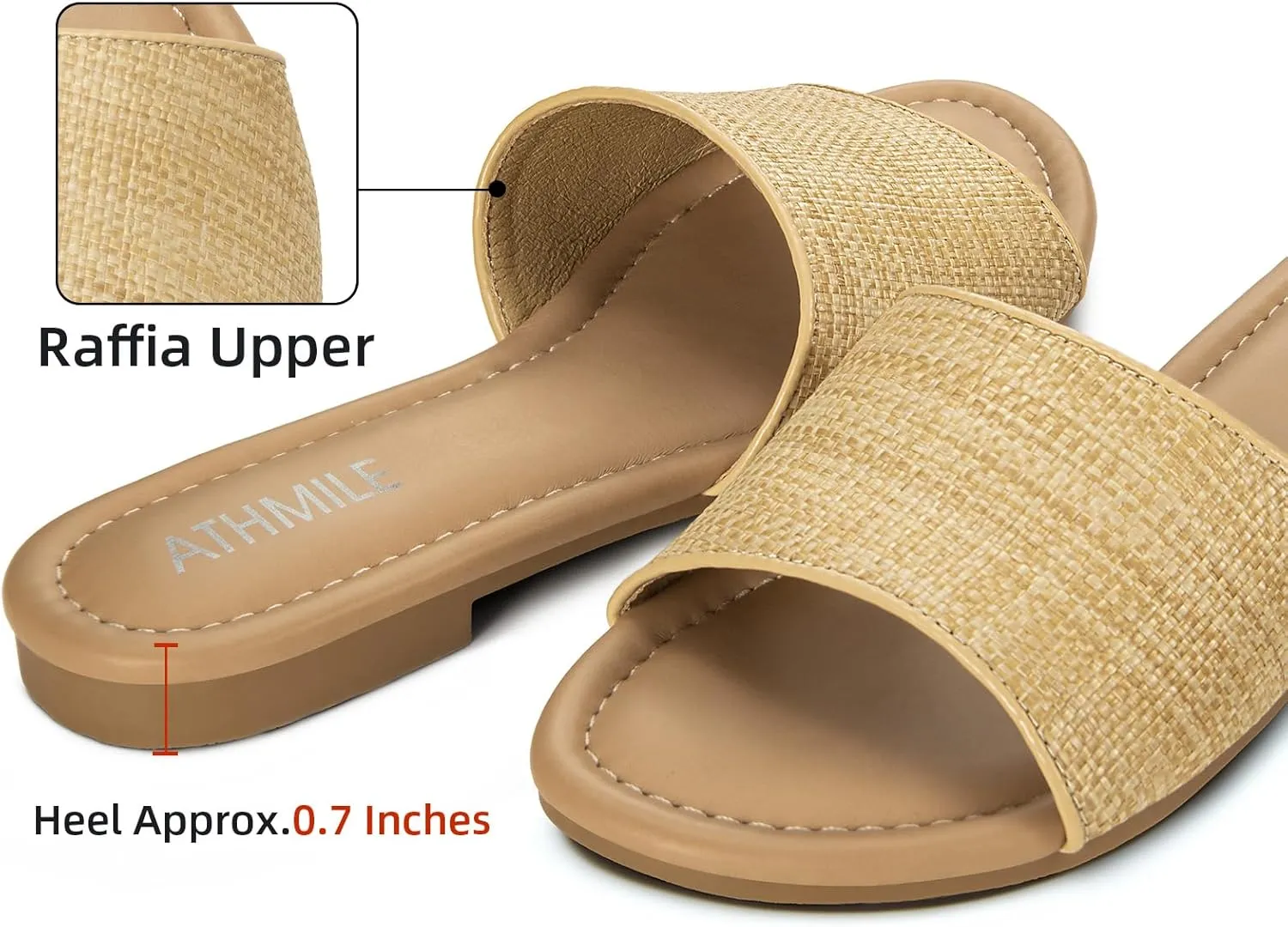 ATHMILE Sandals for Women 2025 One Band Womens Sandals Dressy Open Toe Flats Summer Slides for Casual Party Cute Beach