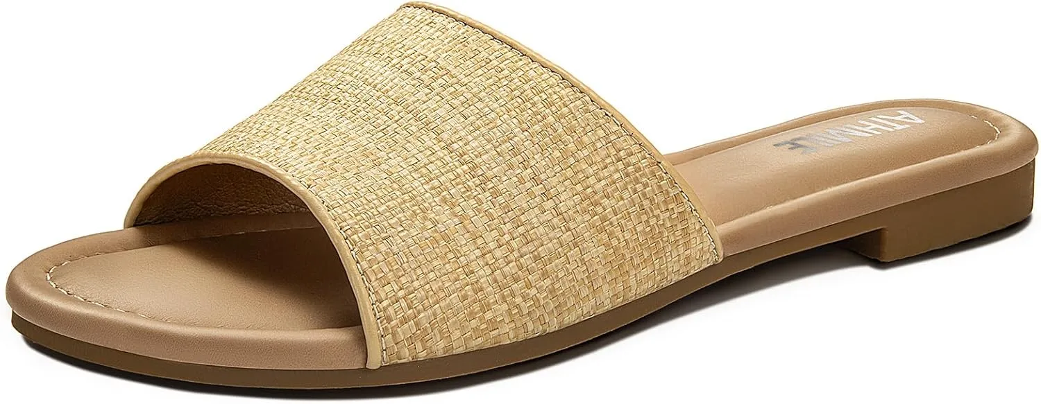 ATHMILE Sandals for Women 2025 One Band Womens Sandals Dressy Open Toe Flats Summer Slides for Casual Party Cute Beach