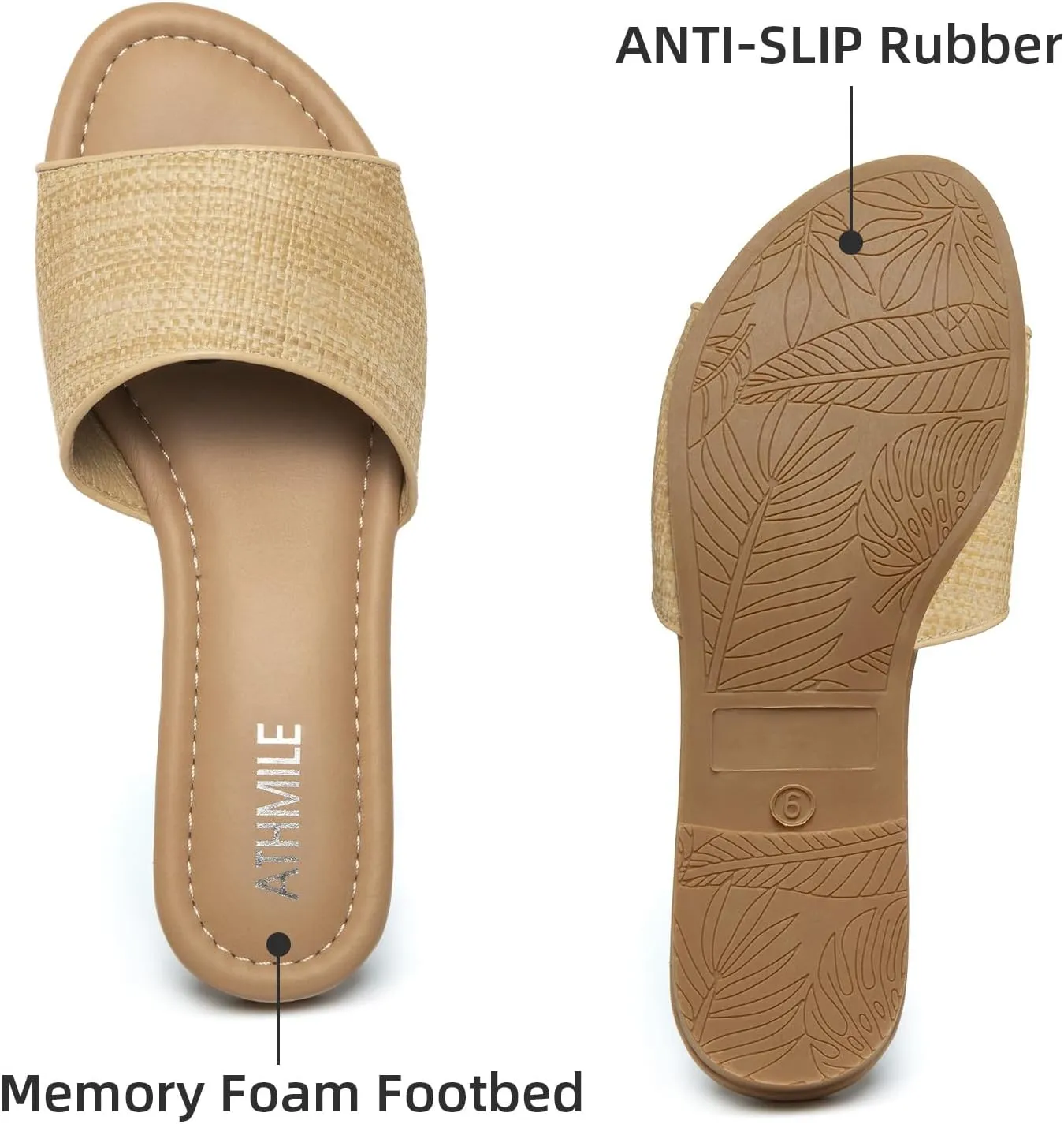 ATHMILE Sandals for Women 2025 One Band Womens Sandals Dressy Open Toe Flats Summer Slides for Casual Party Cute Beach