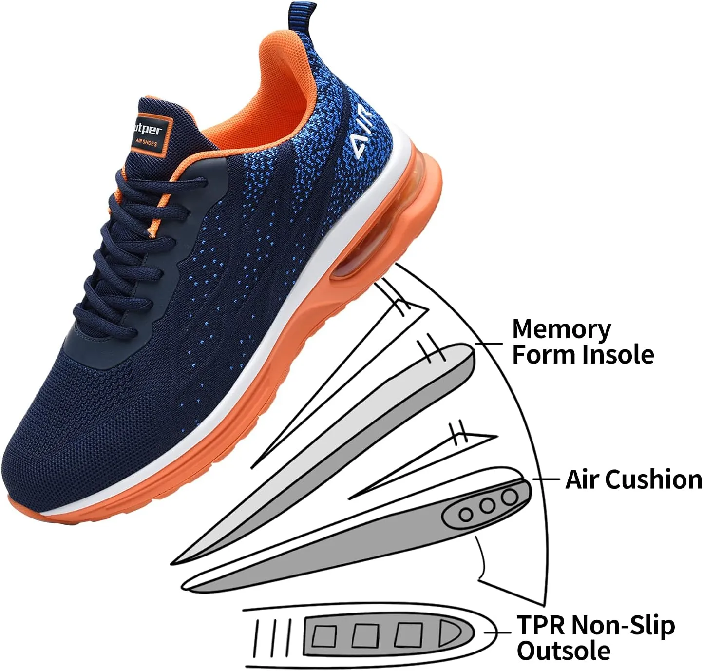 Autper Mens Air Athletic Running Tennis Shoes Lightweight Sport Gym Jogging Walking Sneakers US 6.5-US12.5