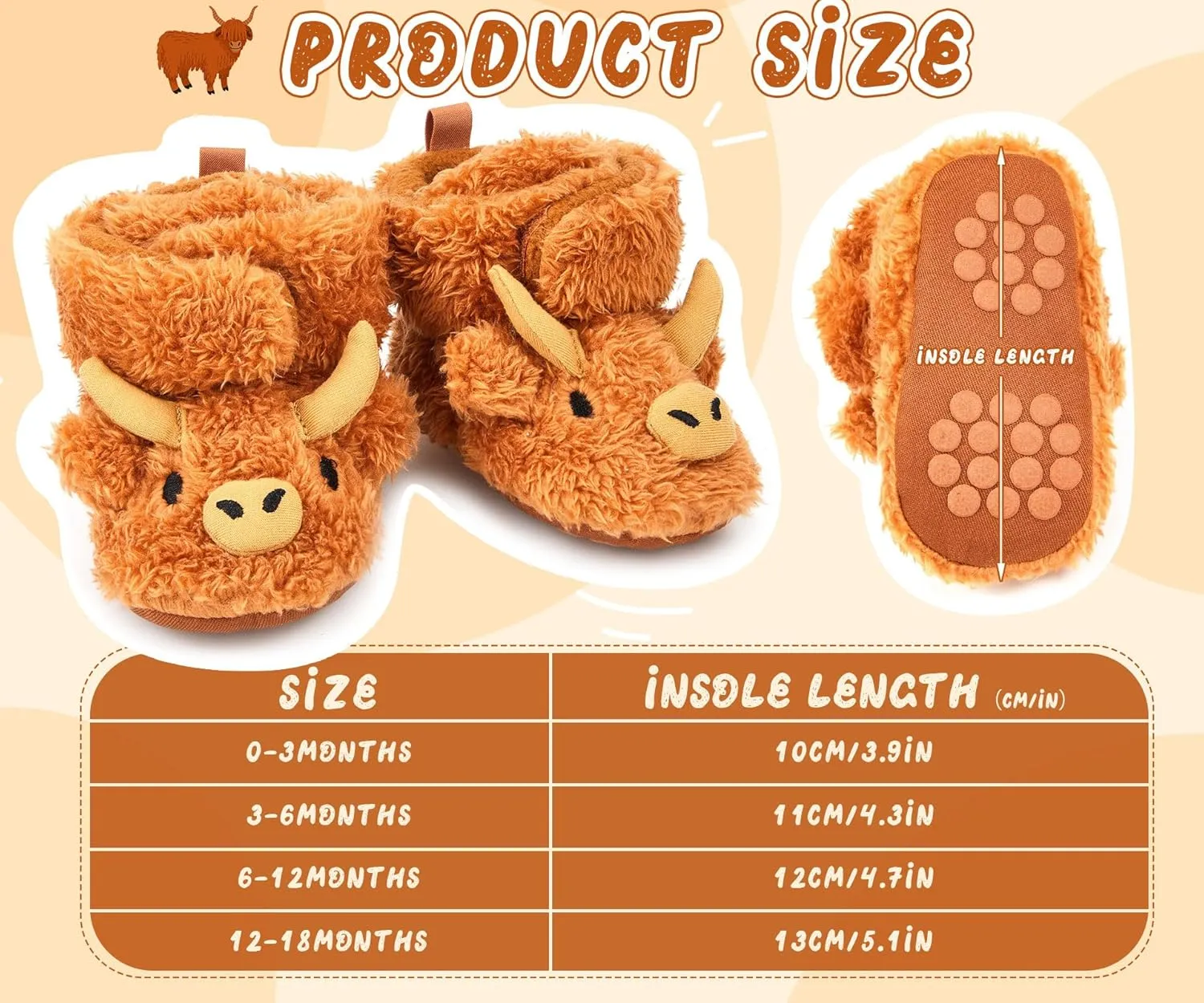 Baby Booties Highland Cow Baby Shoes Animal Unisex Newborn Infant Slippers for Toddler Infant Boy Girl