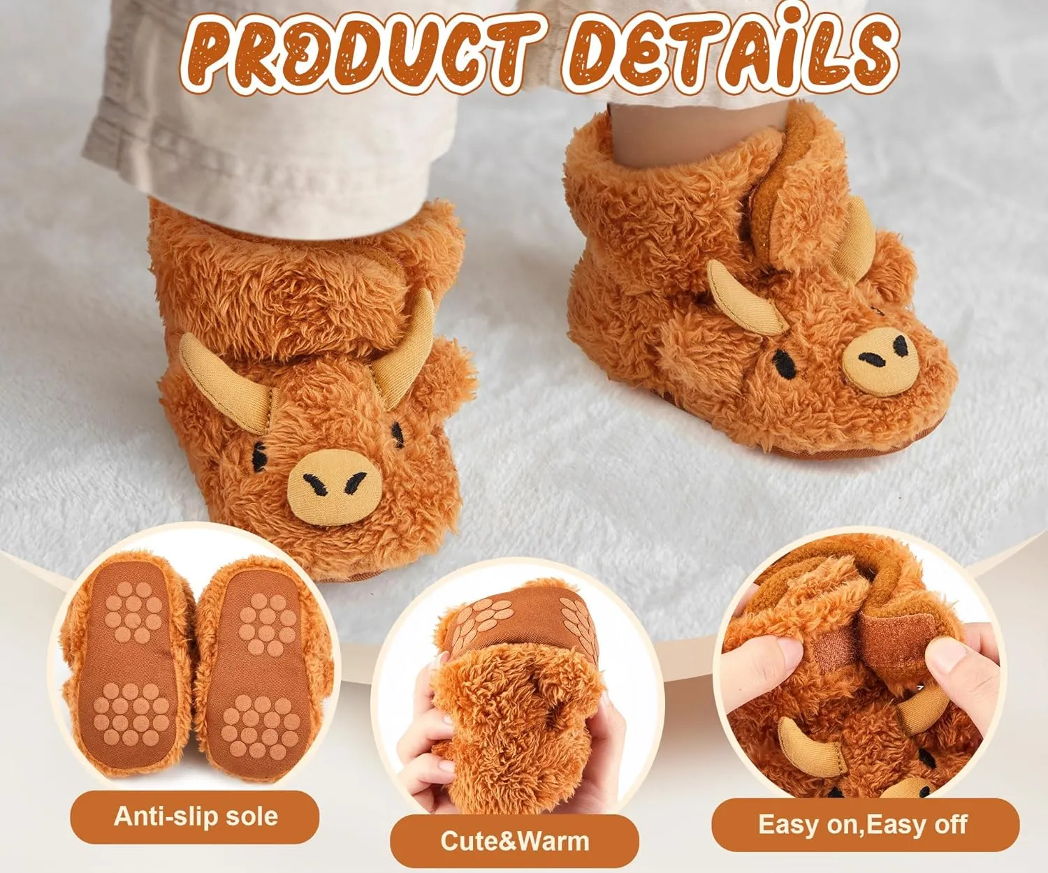 Baby Booties Highland Cow Baby Shoes Animal Unisex Newborn Infant Slippers for Toddler Infant Boy Girl