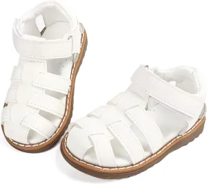 Baby Boys Girls Closed Toe Summer Sandals Lightweight Non-Slip Soft Sole Leather Athletic Sandals Outdoor Toddler First Walking Shoes