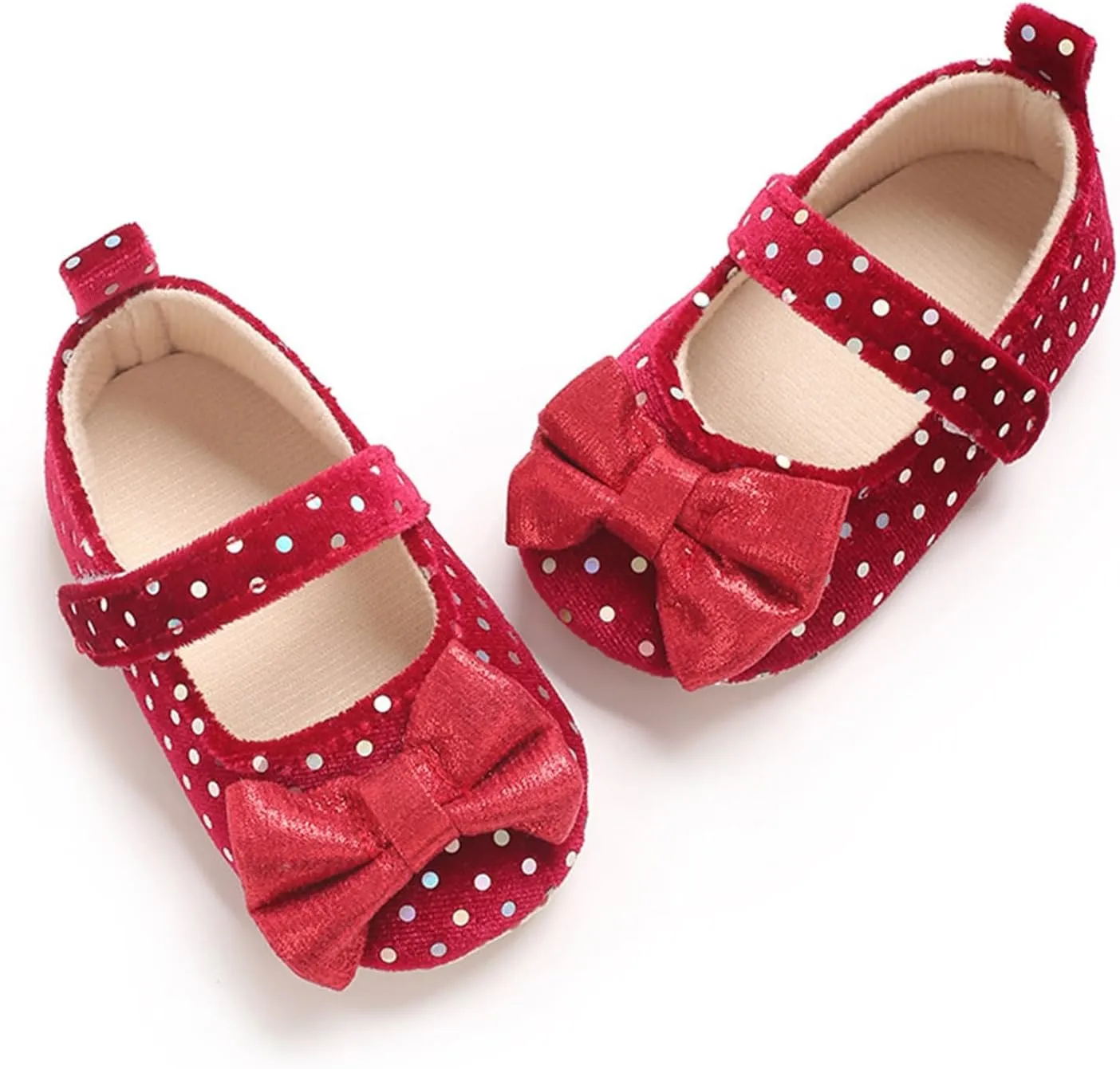Baby Girls Dot Glitter Sandals Canvas Bow Strap Ankle Shoes Closed Toe Lightweight Indoor Soft Sandals for Newborn