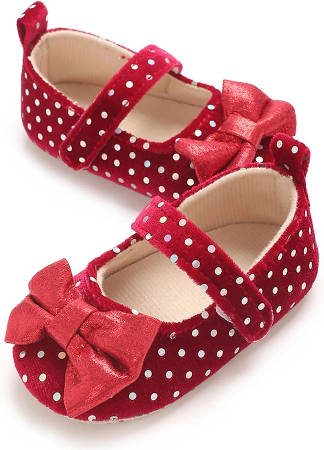 Baby Girls Dot Glitter Sandals Canvas Bow Strap Ankle Shoes Closed Toe Lightweight Indoor Soft Sandals for Newborn