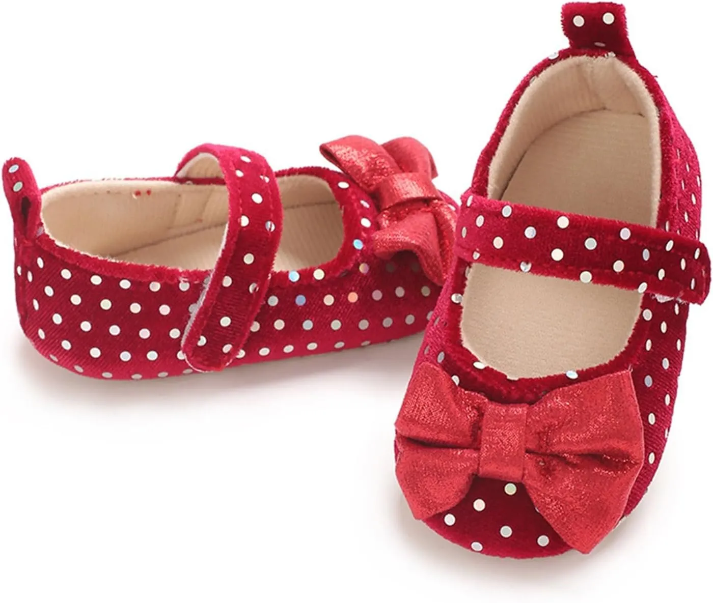 Baby Girls Dot Glitter Sandals Canvas Bow Strap Ankle Shoes Closed Toe Lightweight Indoor Soft Sandals for Newborn