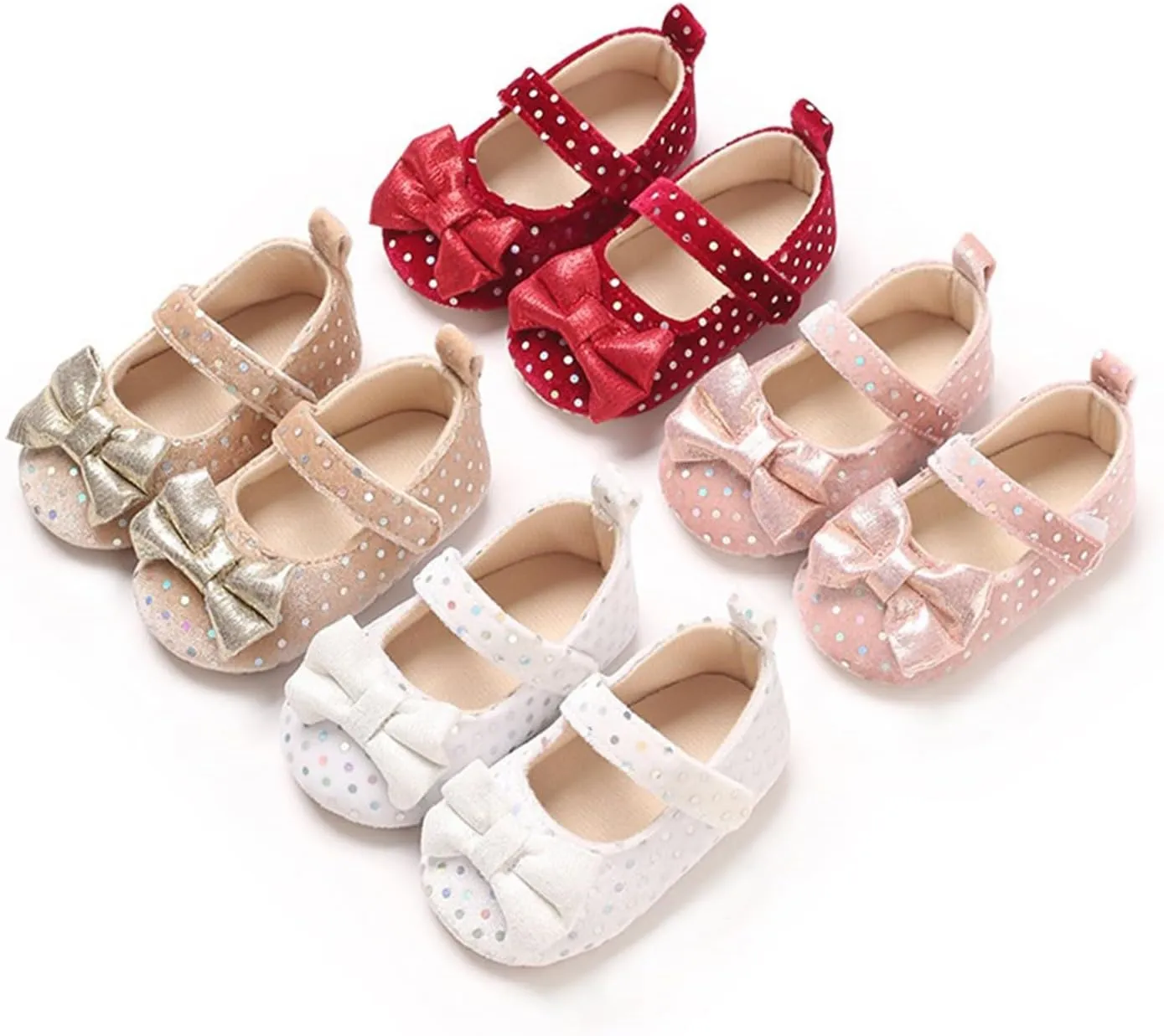 Baby Girls Dot Glitter Sandals Canvas Bow Strap Ankle Shoes Closed Toe Lightweight Indoor Soft Sandals for Newborn