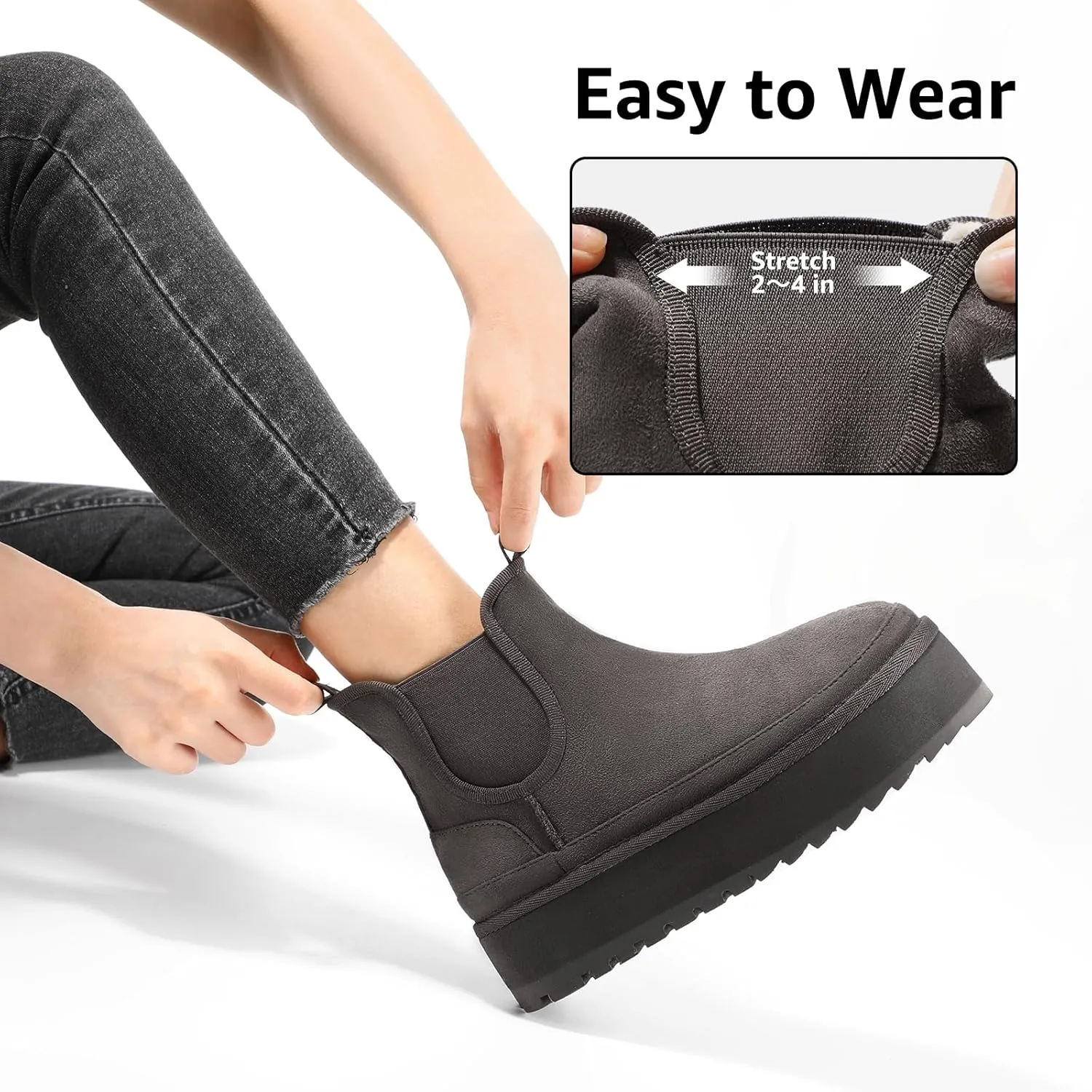 Bacia Platform Boots for Women Lightweight Suede Snow Boots Fur Interior Non-slip Outdoor Winter Boots Ankle Platform Mini Boots