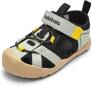 Balabala Kids Sandals Boys Girls Closed Toe Summer Outdoor Athletic Beaches Sandals Non-slip Hook and Loop