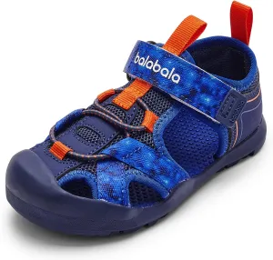 Balabala Kids Sandals Boys Girls Closed Toe Summer Outdoor Athletic Beaches Sandals Non-slip Hook and Loop
