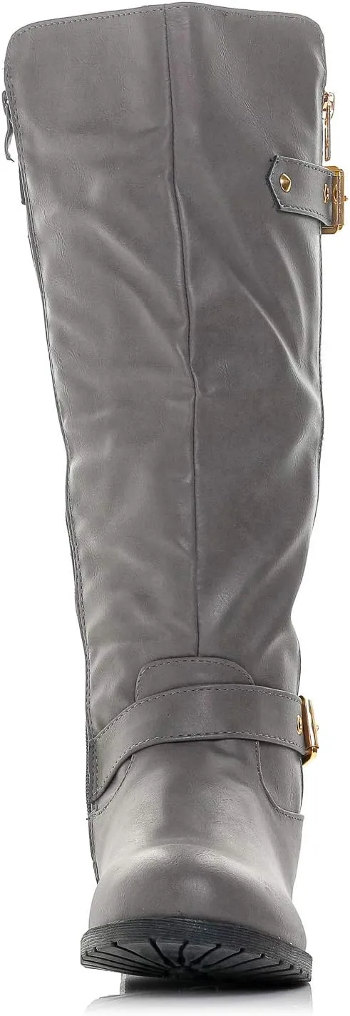Bally-32 Women's Winkle Back Side Zip Vegan Knee High Riding Boots with Quilted Detail and Stacked Heel