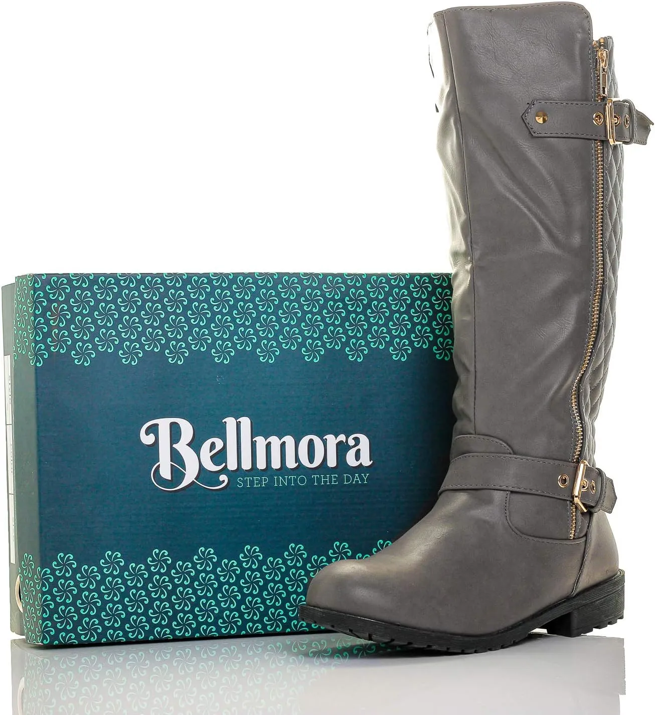 Bally-32 Women's Winkle Back Side Zip Vegan Knee High Riding Boots with Quilted Detail and Stacked Heel