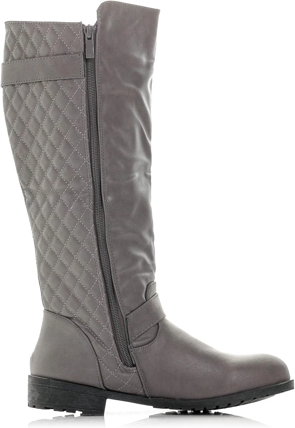 Bally-32 Women's Winkle Back Side Zip Vegan Knee High Riding Boots with Quilted Detail and Stacked Heel