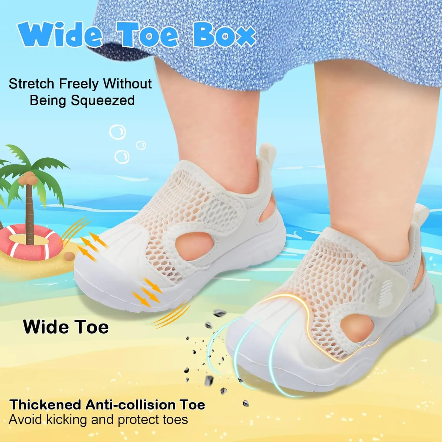 BARERUN Toddler Water Shoes Boys Girls Qucik Dry Breathable Kids Water Shoes Wide Adjustable Instep Water Sandals for Beach Swim Pool Non Slip Flexible Barefoot Sport Aqua Shoes