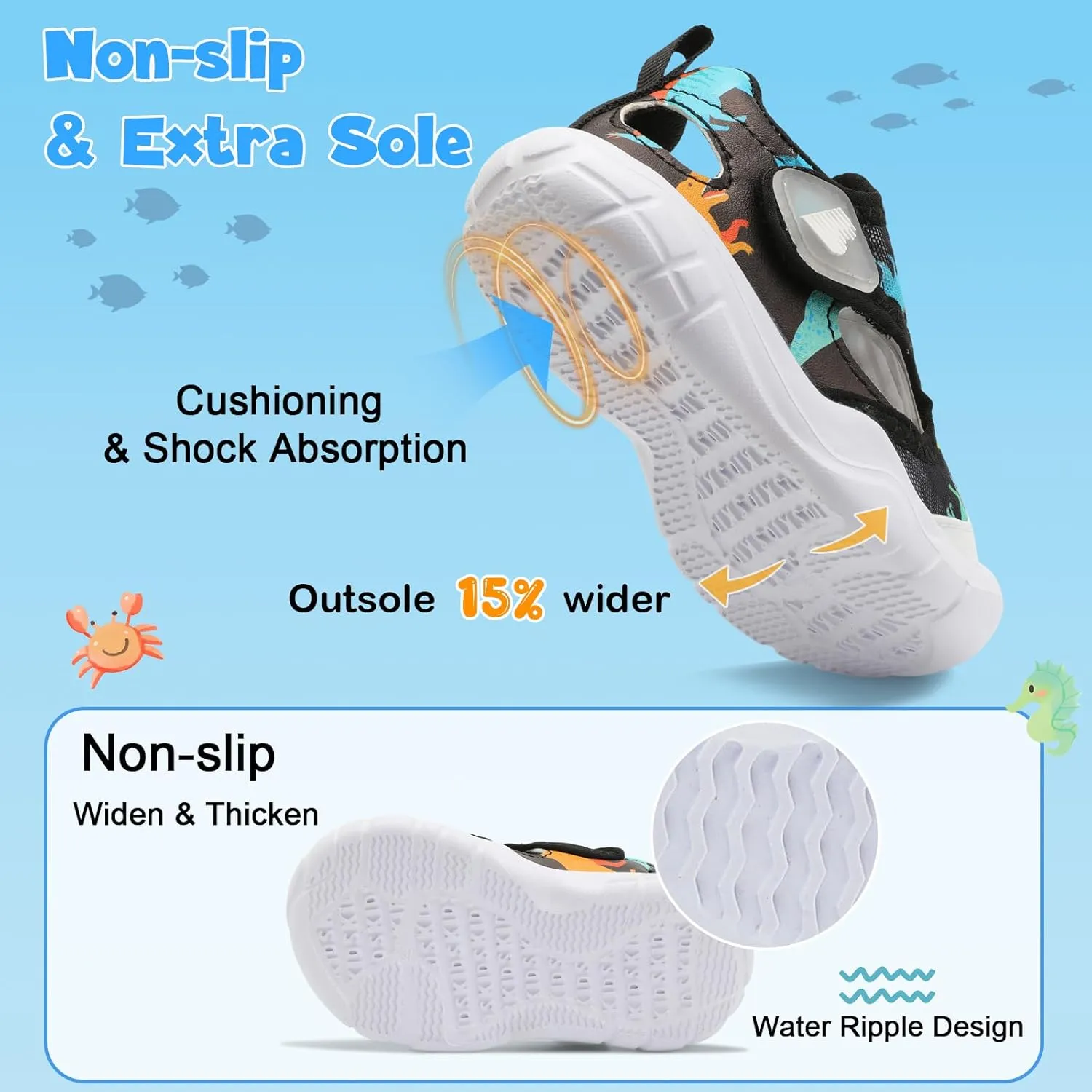 BARERUN Toddler Water Shoes Boys Girls Qucik Dry Breathable Kids Water Shoes Wide Adjustable Instep Water Sandals for Beach Swim Pool Non Slip Flexible Barefoot Sport Aqua Shoes