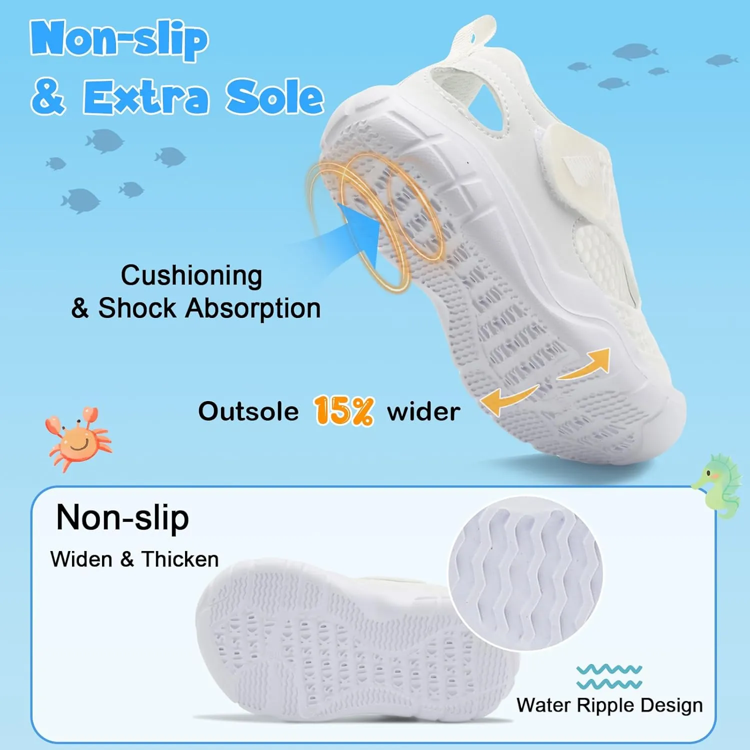 BARERUN Toddler Water Shoes Boys Girls Qucik Dry Breathable Kids Water Shoes Wide Adjustable Instep Water Sandals for Beach Swim Pool Non Slip Flexible Barefoot Sport Aqua Shoes