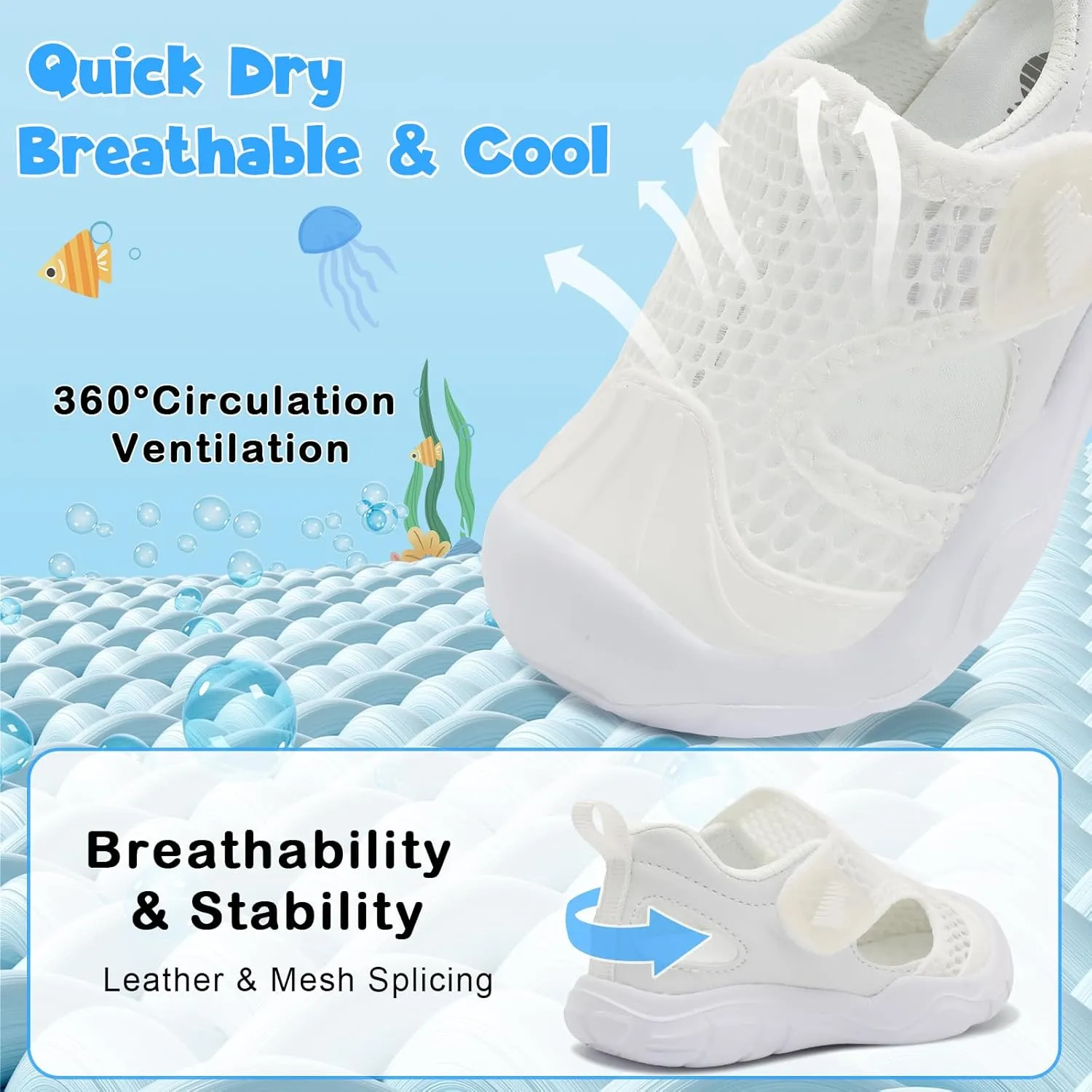 BARERUN Toddler Water Shoes Boys Girls Qucik Dry Breathable Kids Water Shoes Wide Adjustable Instep Water Sandals for Beach Swim Pool Non Slip Flexible Barefoot Sport Aqua Shoes