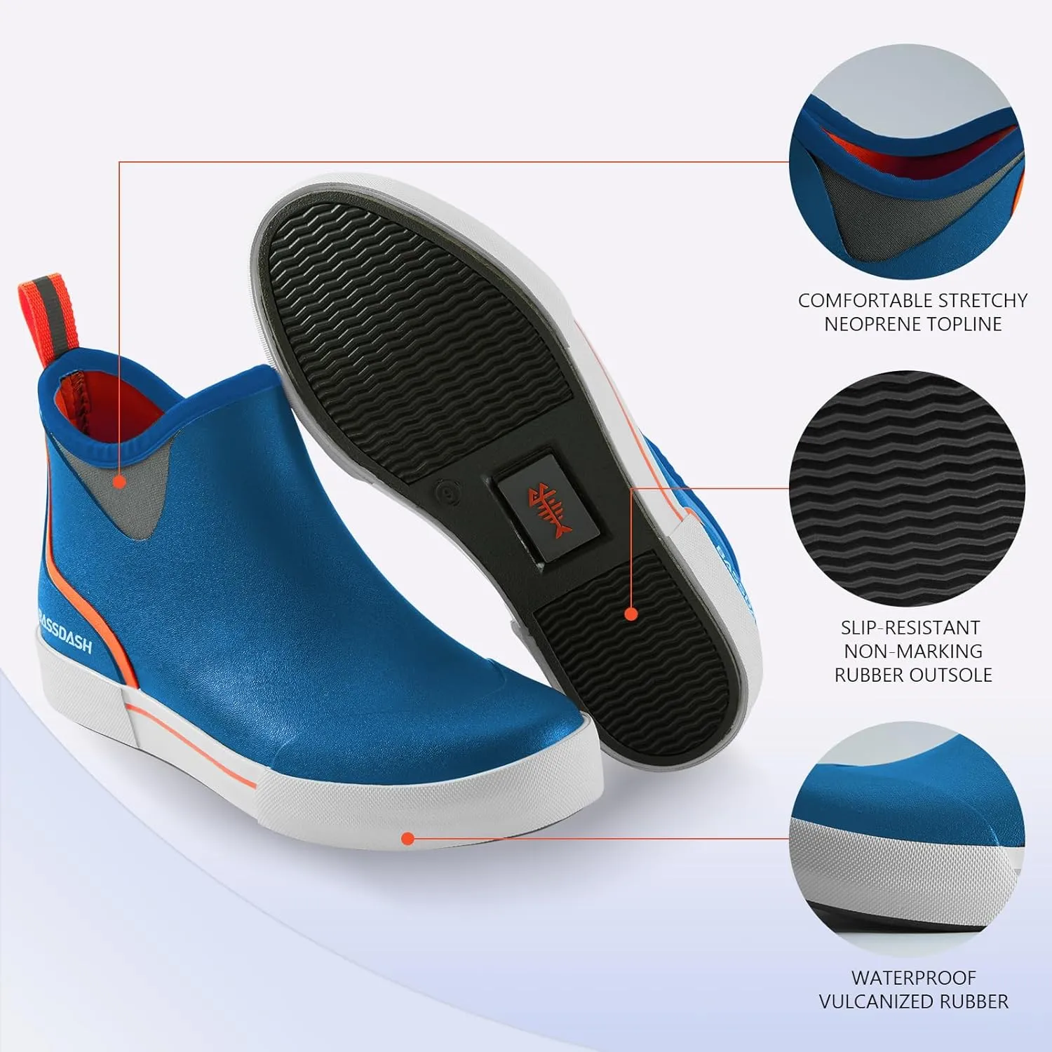 BASSDASH Men’s 4.5" Waterproof Fishing Deck Boots Anti-Slip Rubber Ankle Boots Rain Shoes for Boating Gardening Working