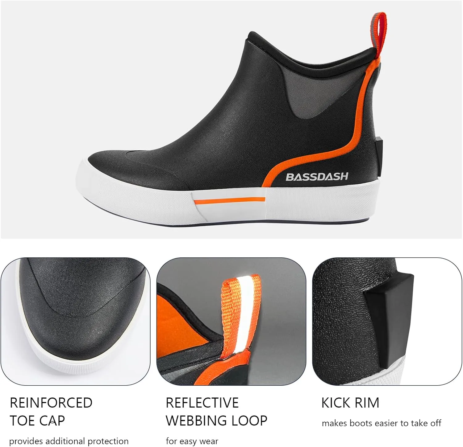 BASSDASH Womens 4.5” Waterproof Deck Ankle Rain Boots Anti-Slip Neoprene Rubber Garden Fishing Boots