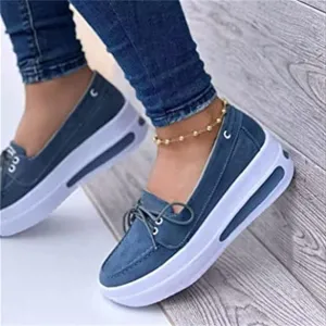 BBPM Women Shoes Slip On Womens Walking Shoes Casual Breathable Mesh Flat Sneakers Round Toe Thick Heel Casual Shoes Loafers Moccasins Driving Shoes,Blue,EU41/US9