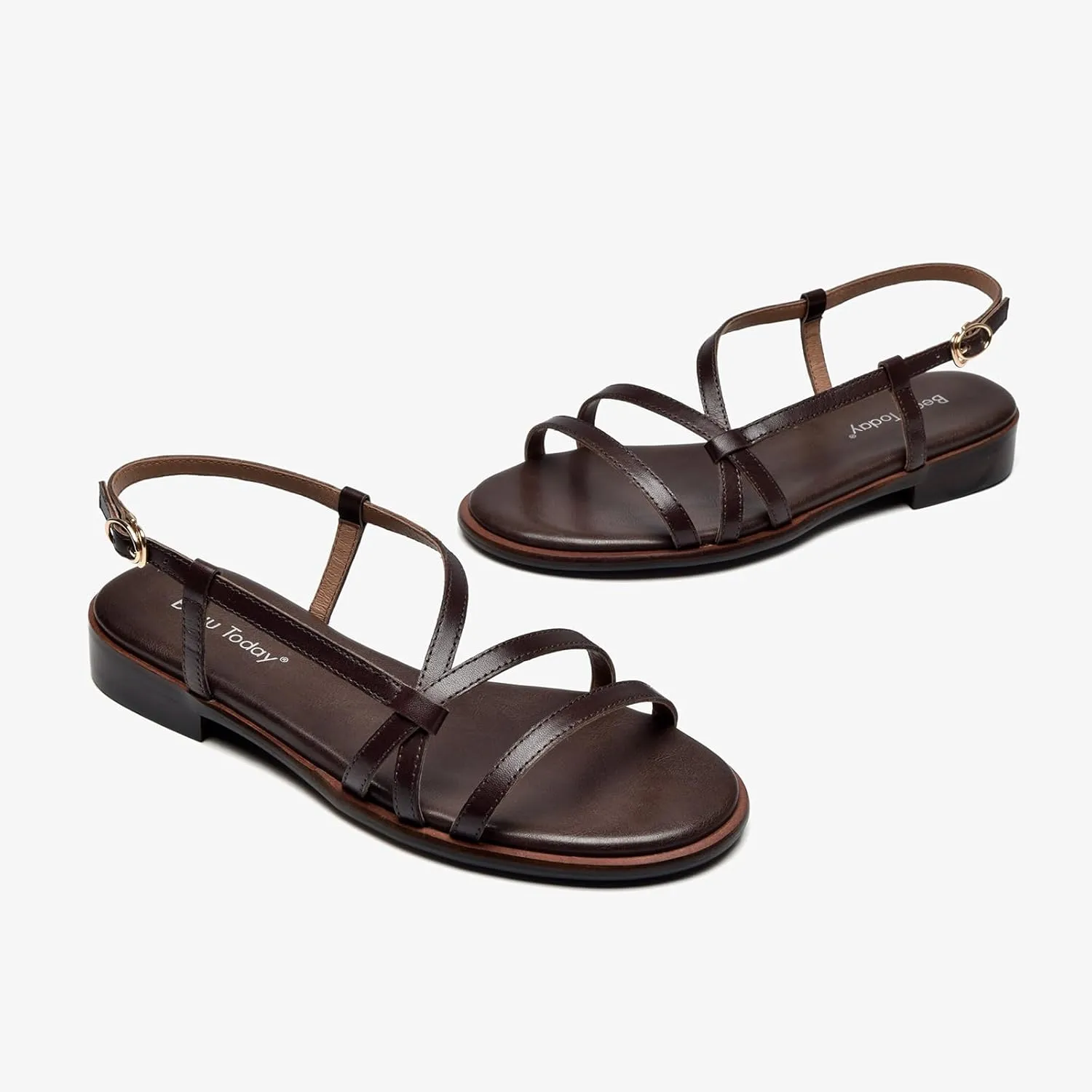 BEAU TODAY Flat Sandals for Women,Strappy Sandals for Women,Comfortable Leather Summer Sandals,Adjustable Casual Dressy Sandals with Open Toe for Vacation