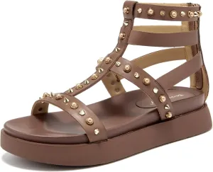 BEAU TODAY Gladiator Sandals for Women, Platform Studded Sandals Women, Comfortable Leather Walking Shoes, Ladies Summer Beach Shoes Dressy Casual Wedding