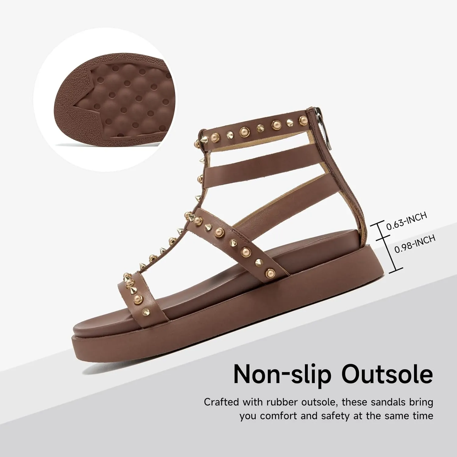 BEAU TODAY Gladiator Sandals for Women, Platform Studded Sandals Women, Comfortable Leather Walking Shoes, Ladies Summer Beach Shoes Dressy Casual Wedding