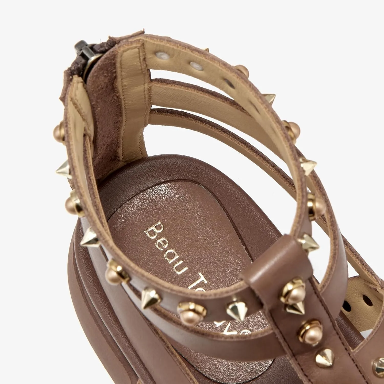 BEAU TODAY Gladiator Sandals for Women, Platform Studded Sandals Women, Comfortable Leather Walking Shoes, Ladies Summer Beach Shoes Dressy Casual Wedding