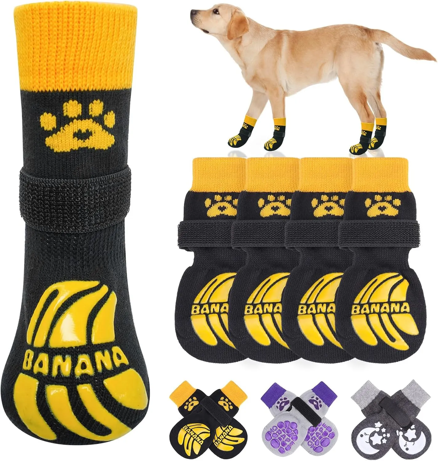 BEAUTYZOO Non-Slip Dog Socks to Prevent Licking Paws, Dog Shoes for Hot Pavement, Paw Protector Traction on Wood/Hardwood Floors- Grip That Works Even When Twisted-Senior Small Medium Large Dog Boots