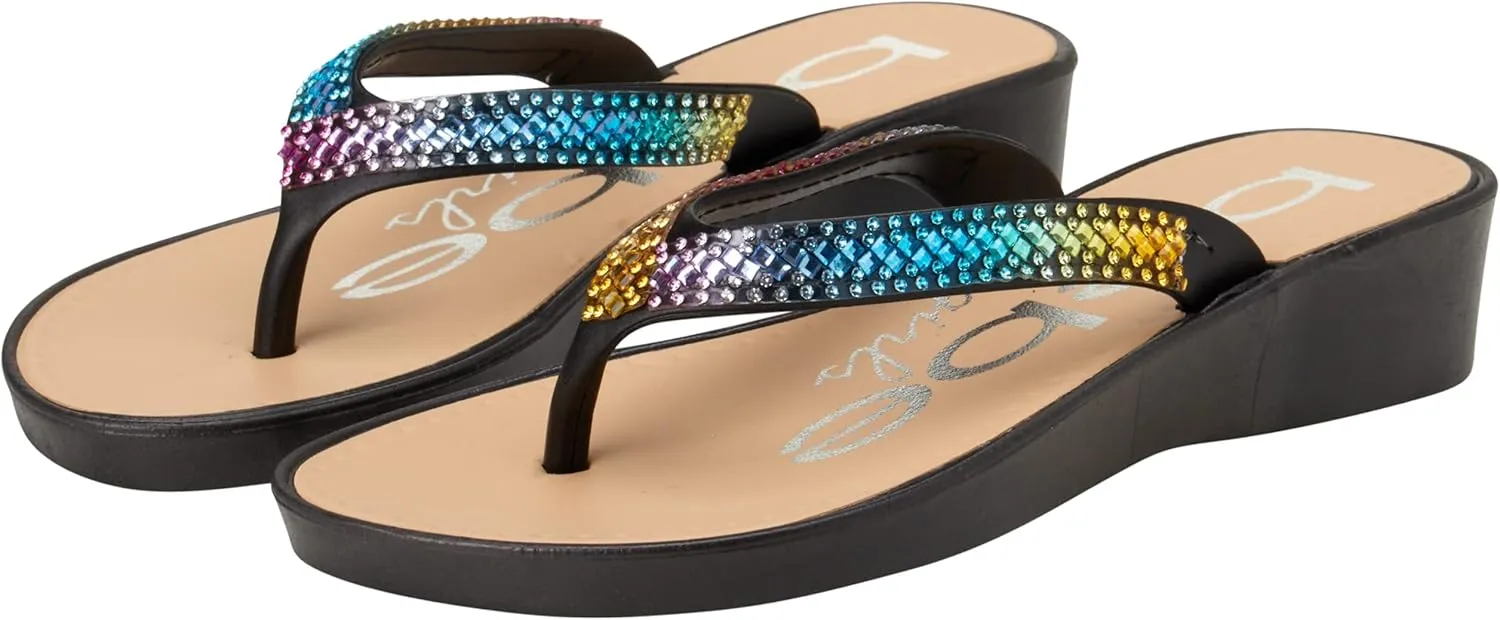 bebe Girls' Sandals - Open Toe Slip On Summer Holiday Rhinestone Thong Flip Flops with Soft Strap and Cushioned Sole
