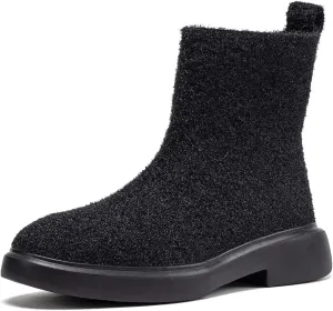 BEJINASH Women's Ankle Boots Fashion Versatile Lightweight Anti-Slip Round Toe Women's Low Heel Knit Boots