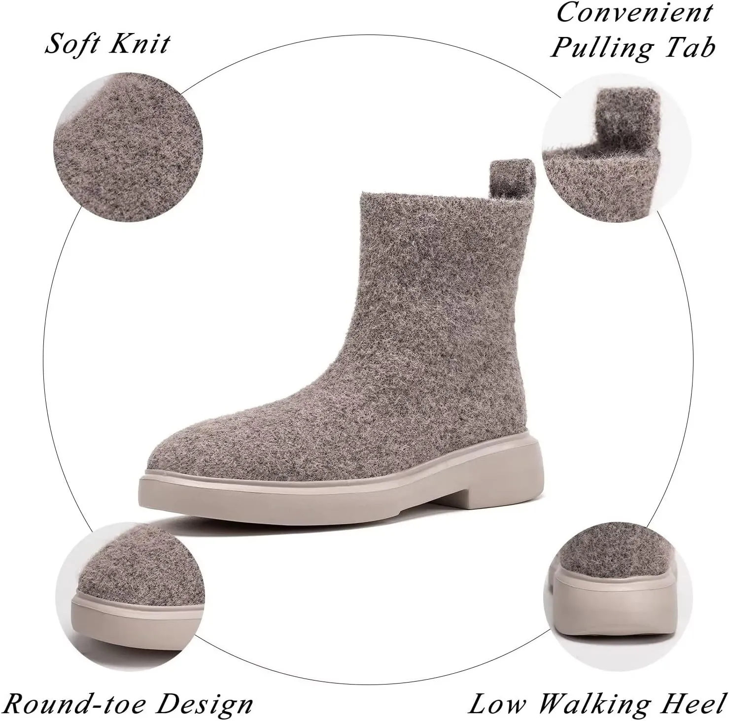 BEJINASH Women's Ankle Boots Fashion Versatile Lightweight Anti-Slip Round Toe Women's Low Heel Knit Boots