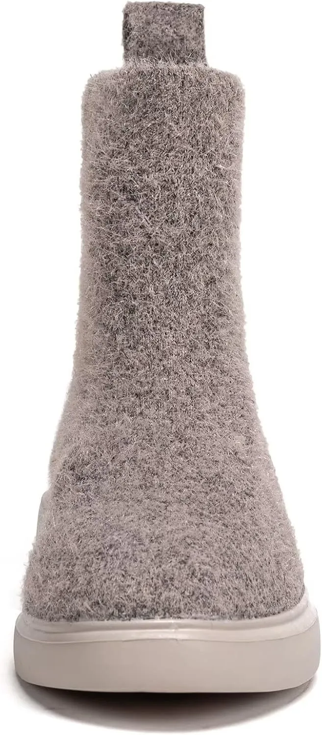 BEJINASH Women's Ankle Boots Fashion Versatile Lightweight Anti-Slip Round Toe Women's Low Heel Knit Boots