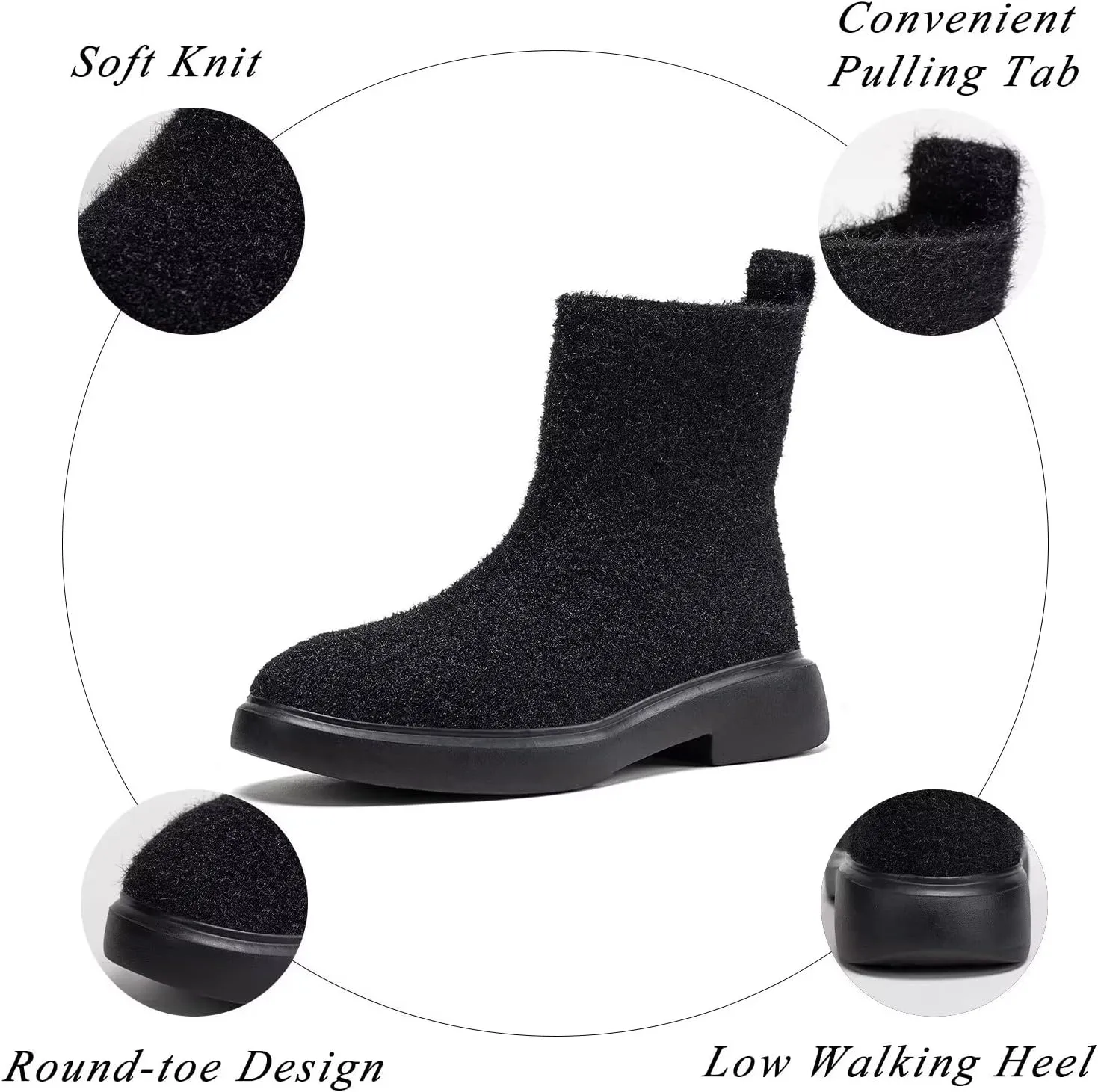 BEJINASH Women's Ankle Boots Fashion Versatile Lightweight Anti-Slip Round Toe Women's Low Heel Knit Boots