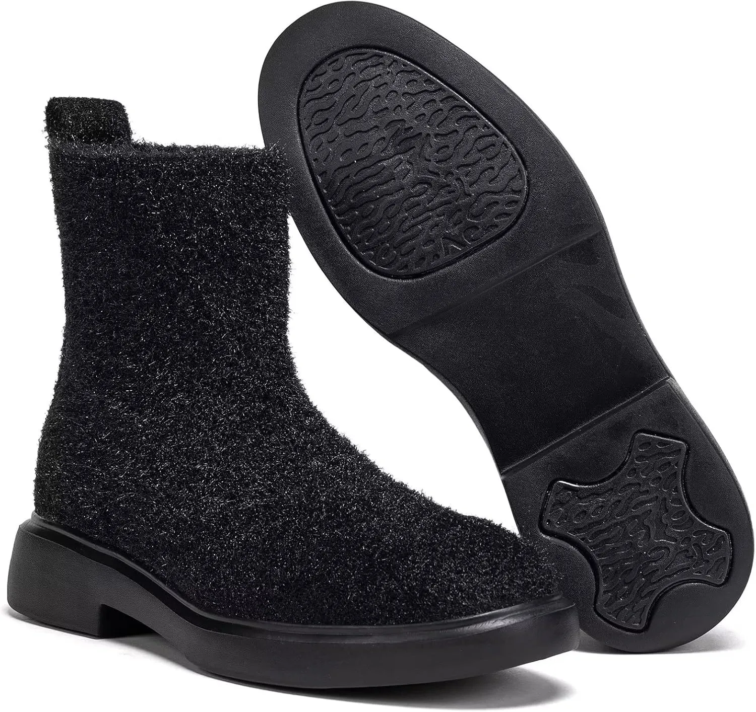BEJINASH Women's Ankle Boots Fashion Versatile Lightweight Anti-Slip Round Toe Women's Low Heel Knit Boots