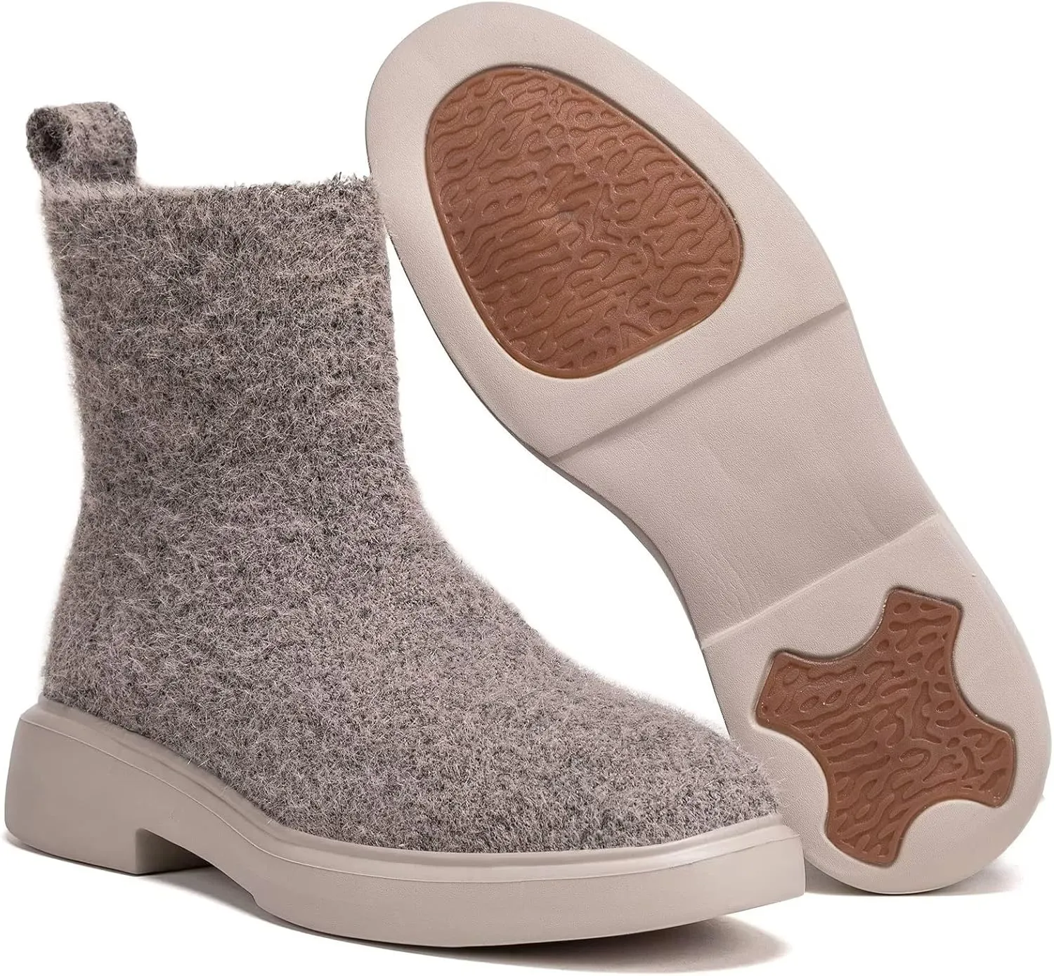 BEJINASH Women's Ankle Boots Fashion Versatile Lightweight Anti-Slip Round Toe Women's Low Heel Knit Boots