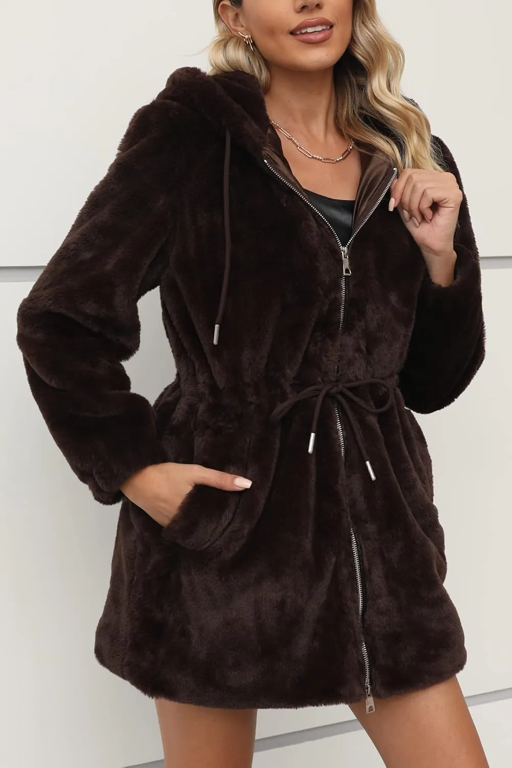 Bellivera Womens Leopard Print Fleece Coat, Spring and Winter Fashion Fuzzy Jacket Faux Fur Fluffy Cardigan Overcoat