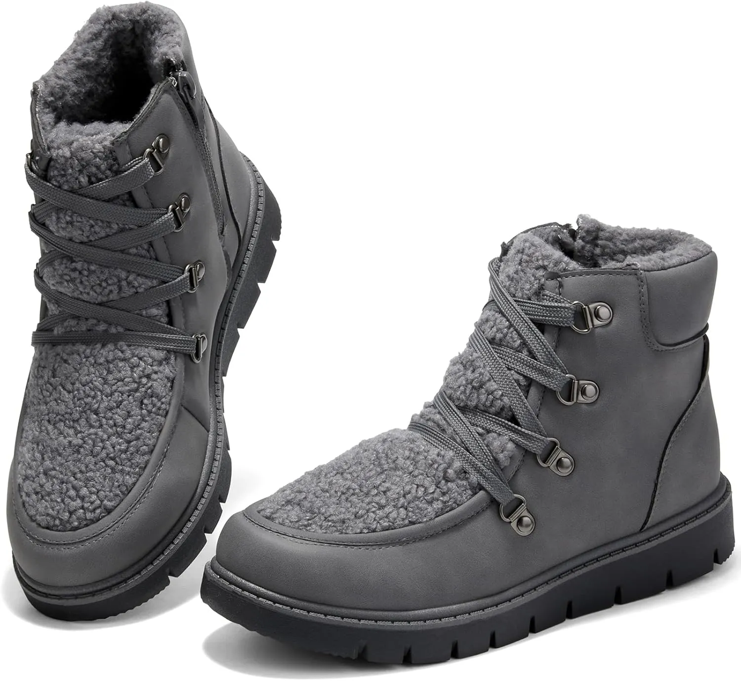 BENPAO Women's Mini Short Boots Fuzzy Snow Boots for Women PU Leather Winter Boots Waterproof Ankle booties Warm Fur Boots with Zipper