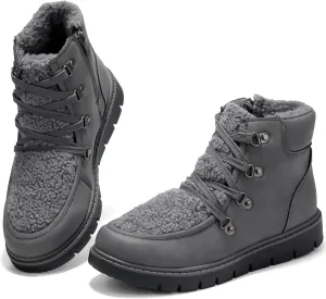 BENPAO Women's Mini Short Boots Fuzzy Snow Boots for Women PU Leather Winter Boots Waterproof Ankle booties Warm Fur Boots with Zipper