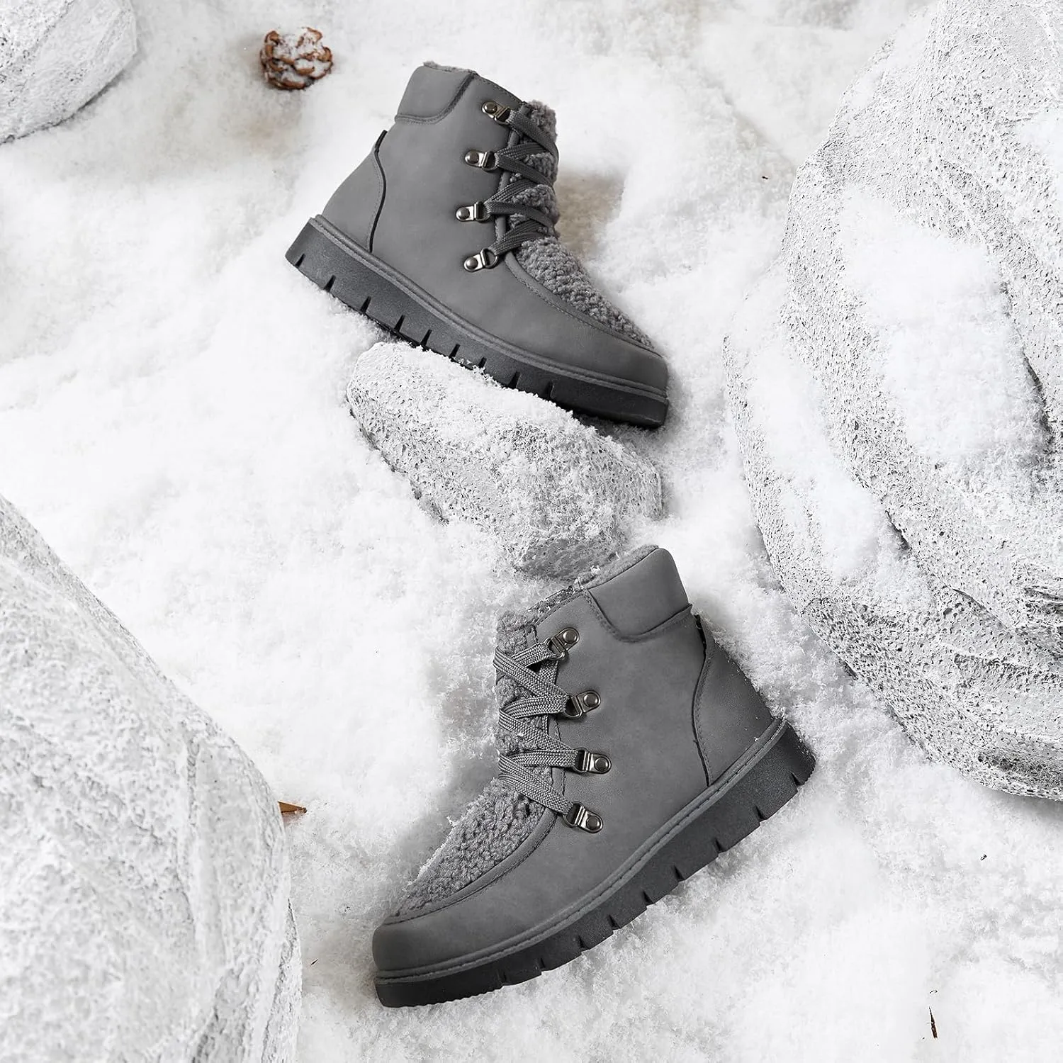 BENPAO Women's Mini Short Boots Fuzzy Snow Boots for Women PU Leather Winter Boots Waterproof Ankle booties Warm Fur Boots with Zipper