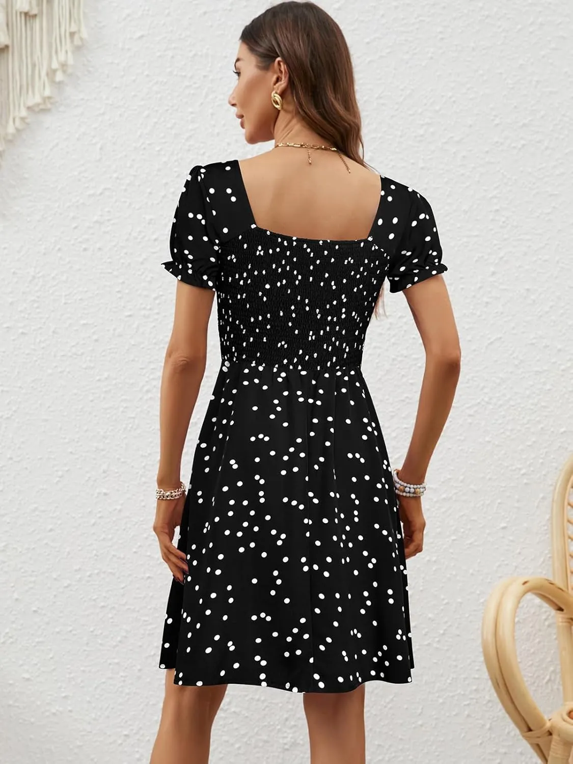 Berydress Women's Summer Dresses 2025 Pockets Short Sleeve Square Neck Flowy A Line Casual Boho Smocked Mini Sun Dress